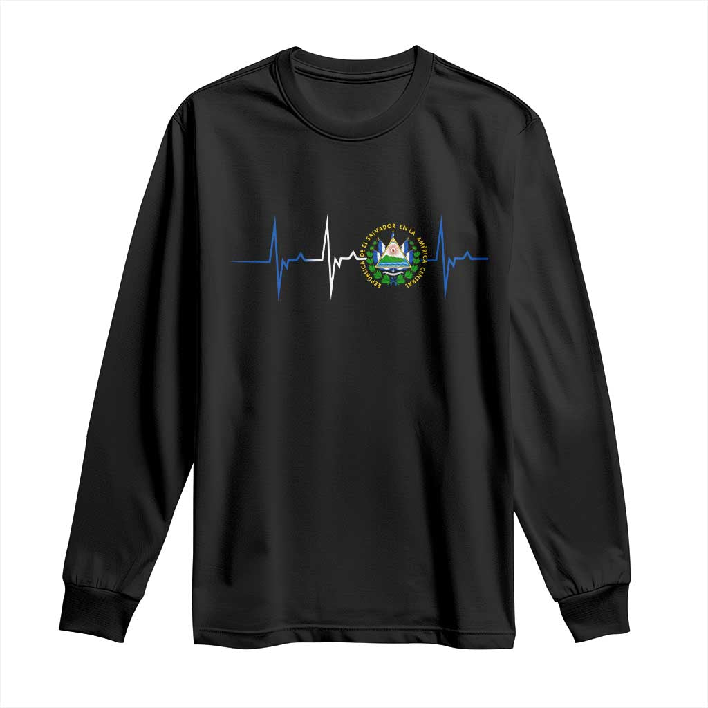 El Salvador Long Sleeve Shirt Vintage Salvadoran Flag Heartbeat Independence Day TS10 Black Print Your Wear