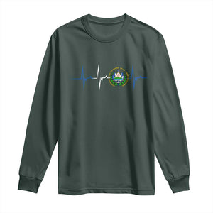 El Salvador Long Sleeve Shirt Vintage Salvadoran Flag Heartbeat Independence Day TS10 Dark Forest Green Print Your Wear