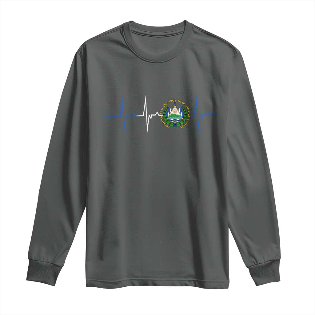 El Salvador Long Sleeve Shirt Vintage Salvadoran Flag Heartbeat Independence Day TS10 Dark Heather Print Your Wear