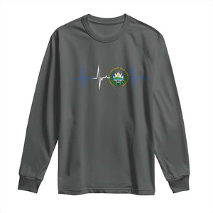 El Salvador Long Sleeve Shirt Vintage Salvadoran Flag Heartbeat Independence Day TS10 Dark Heather Print Your Wear
