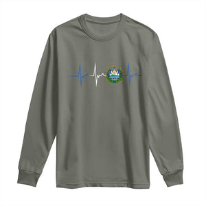 El Salvador Long Sleeve Shirt Vintage Salvadoran Flag Heartbeat Independence Day TS10 Military Green Print Your Wear