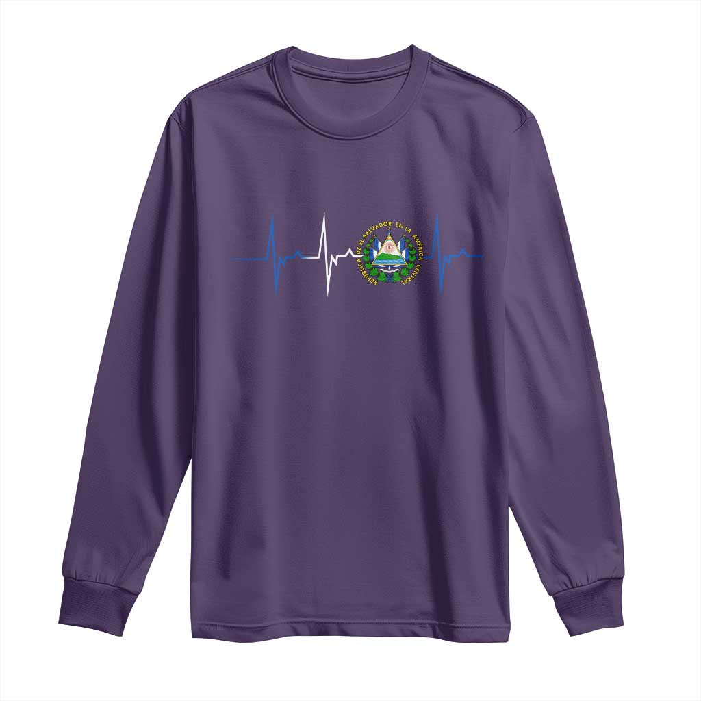 El Salvador Long Sleeve Shirt Vintage Salvadoran Flag Heartbeat Independence Day TS10 Purple Print Your Wear