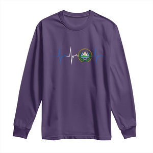 El Salvador Long Sleeve Shirt Vintage Salvadoran Flag Heartbeat Independence Day TS10 Purple Print Your Wear