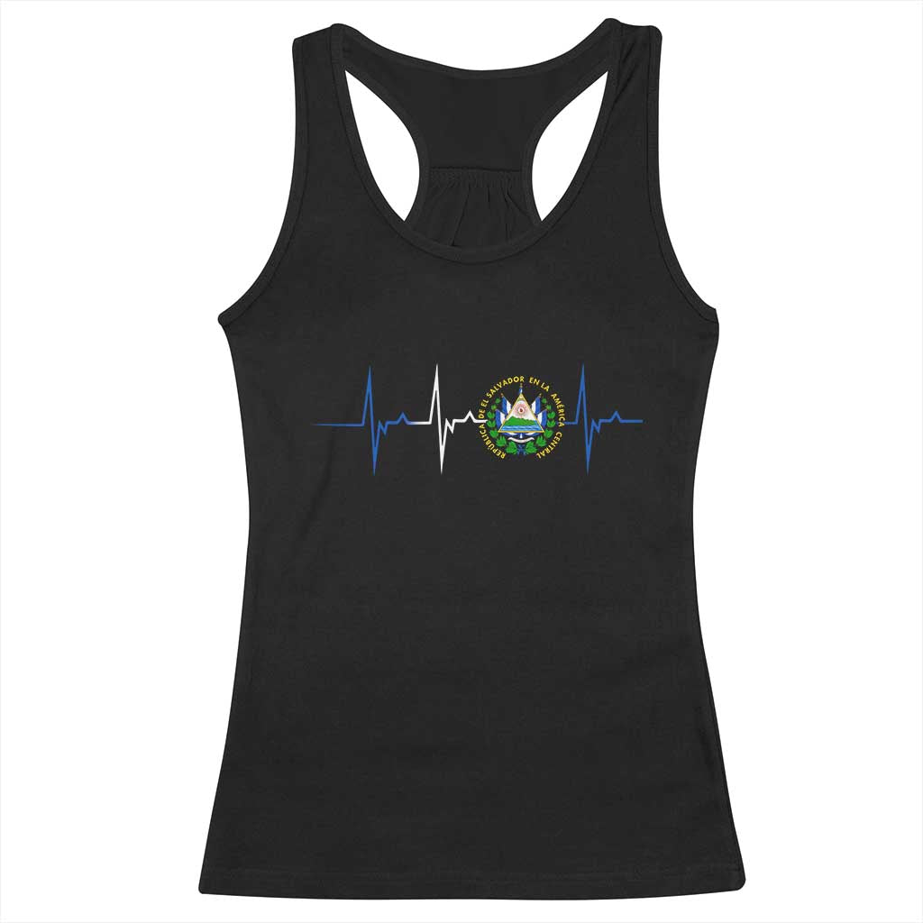 El Salvador Racerback Tank Top Vintage Salvadoran Flag Heartbeat Independence Day TS10 Black Print Your Wear