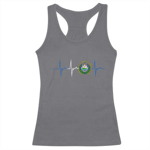 El Salvador Racerback Tank Top Vintage Salvadoran Flag Heartbeat Independence Day TS10 Charcoal Print Your Wear