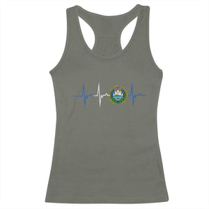 El Salvador Racerback Tank Top Vintage Salvadoran Flag Heartbeat Independence Day TS10 Military Green Print Your Wear