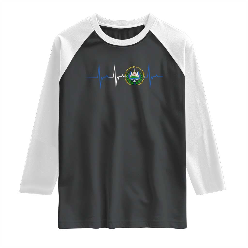 El Salvador Raglan Shirt Vintage Salvadoran Flag Heartbeat Independence Day TS10 Black White Print Your Wear