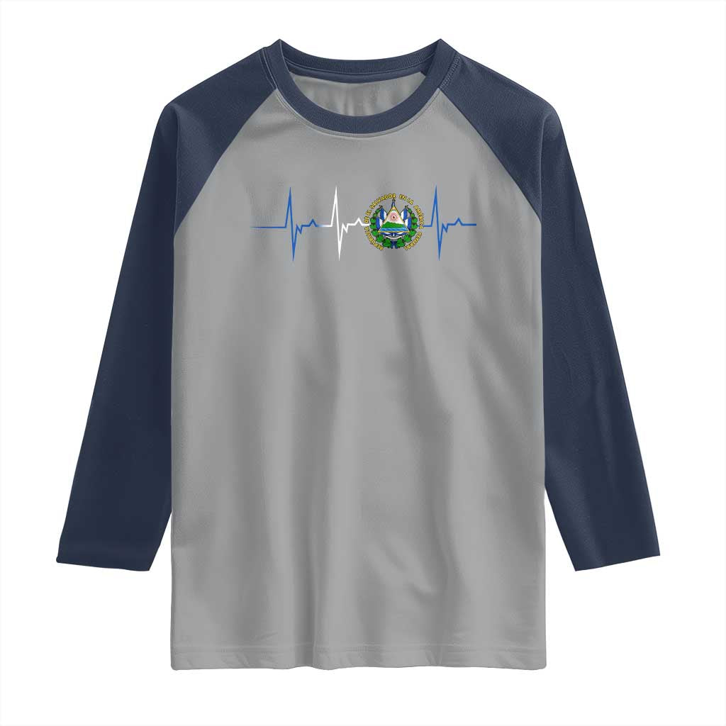 El Salvador Raglan Shirt Vintage Salvadoran Flag Heartbeat Independence Day TS10 Sport Gray Navy Print Your Wear