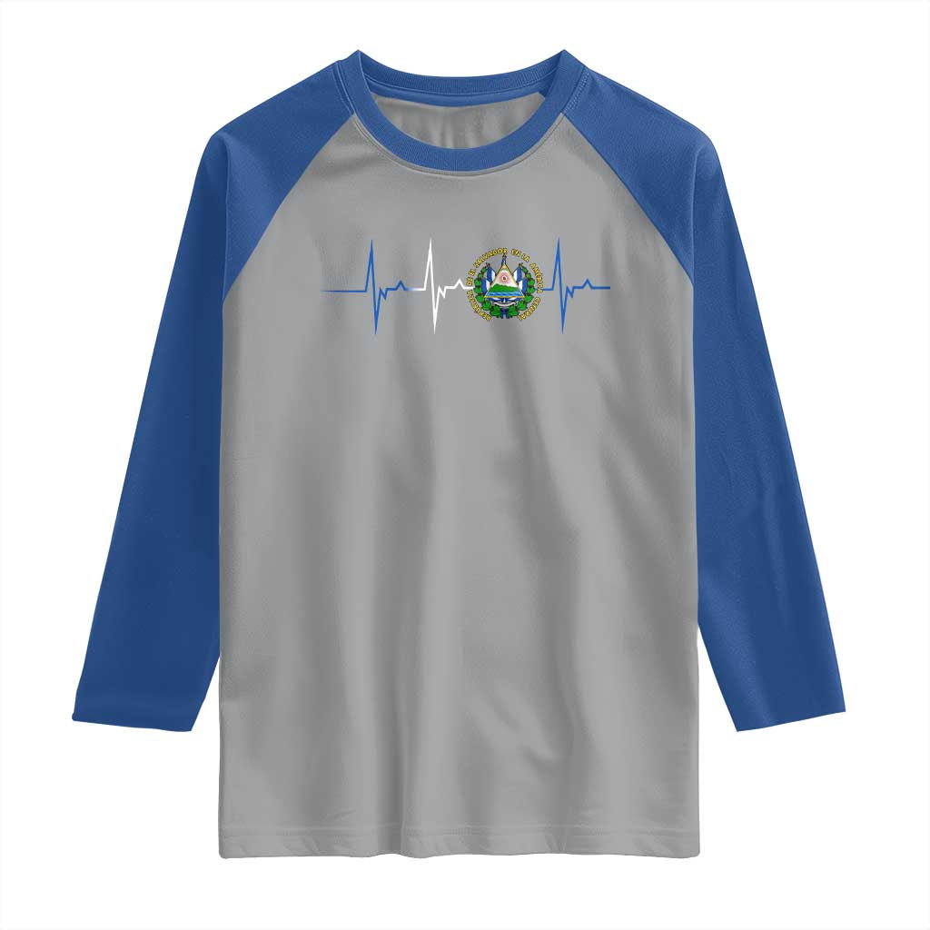 El Salvador Raglan Shirt Vintage Salvadoran Flag Heartbeat Independence Day TS10 Sport Gray Royal Print Your Wear