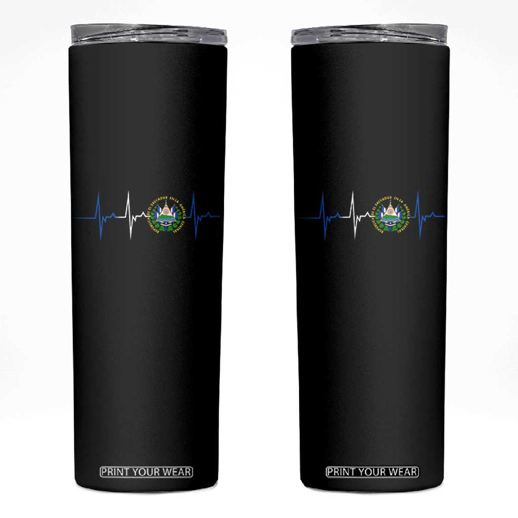 El Salvador Skinny Tumbler Vintage Salvadoran Flag Heartbeat Independence Day TS10 Black Print Your Wear