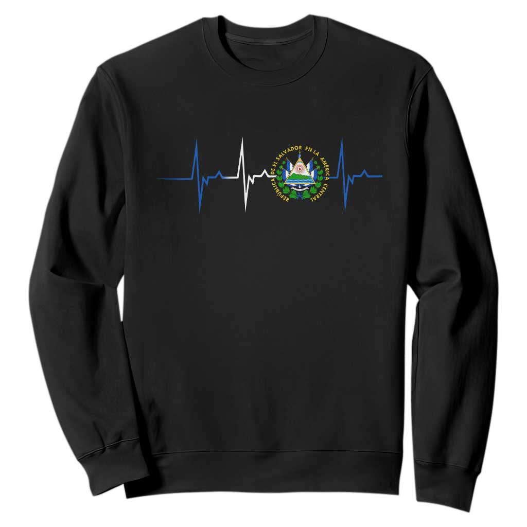 El Salvador Sweatshirt Vintage Salvadoran Flag Heartbeat Independence Day TS10 Black Print Your Wear