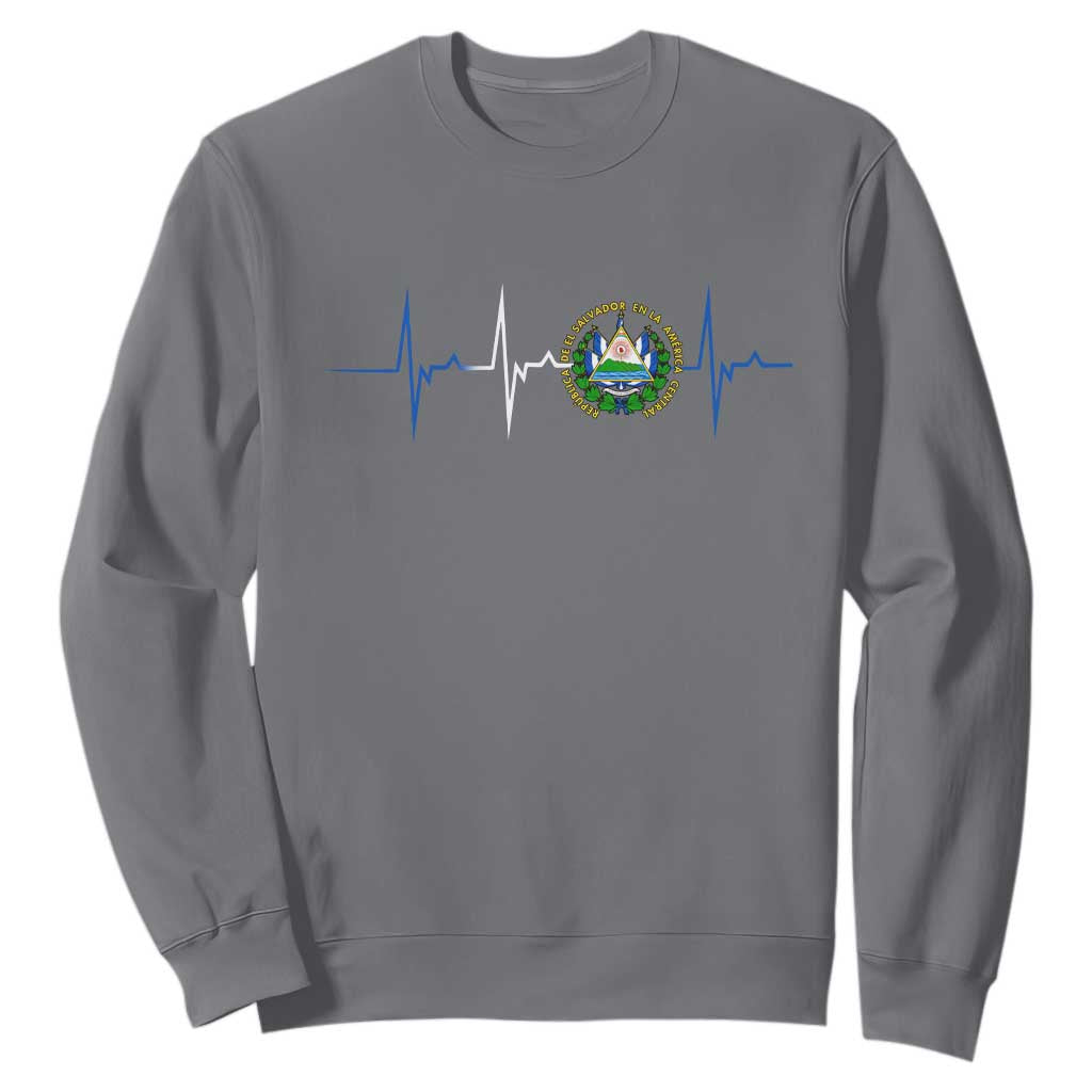 El Salvador Sweatshirt Vintage Salvadoran Flag Heartbeat Independence Day TS10 Charcoal Print Your Wear
