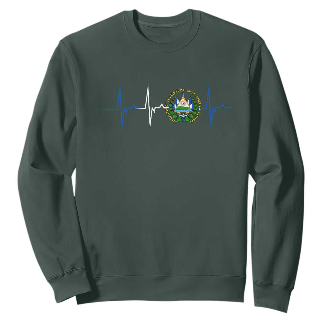 El Salvador Sweatshirt Vintage Salvadoran Flag Heartbeat Independence Day TS10 Dark Forest Green Print Your Wear