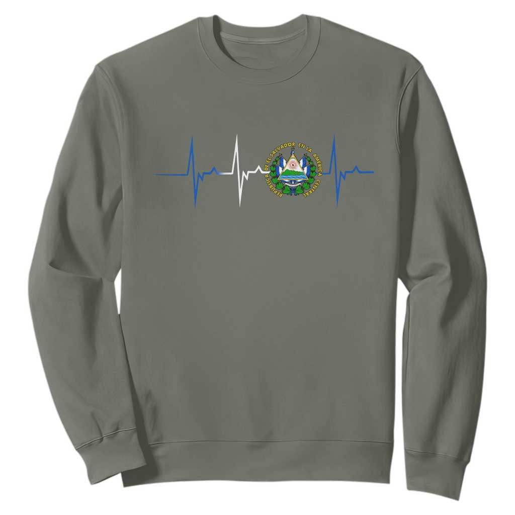 El Salvador Sweatshirt Vintage Salvadoran Flag Heartbeat Independence Day TS10 Military Green Print Your Wear