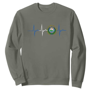 El Salvador Sweatshirt Vintage Salvadoran Flag Heartbeat Independence Day TS10 Military Green Print Your Wear