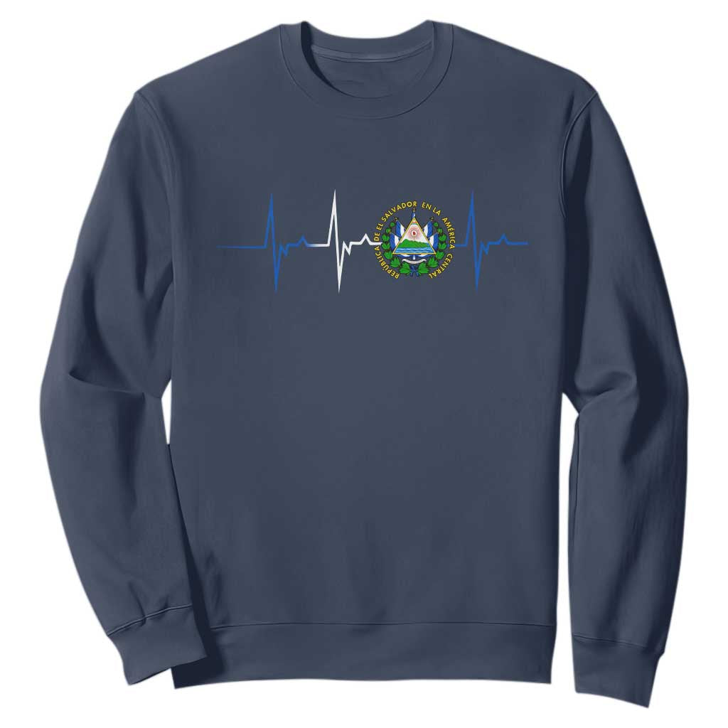 El Salvador Sweatshirt Vintage Salvadoran Flag Heartbeat Independence Day TS10 Navy Print Your Wear