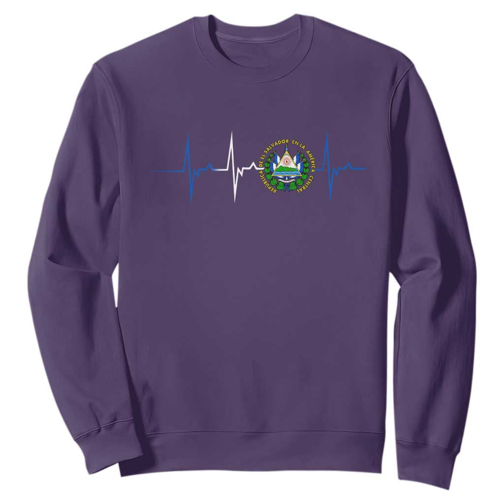 El Salvador Sweatshirt Vintage Salvadoran Flag Heartbeat Independence Day TS10 Purple Print Your Wear