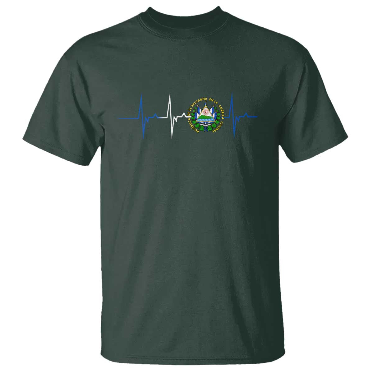 El Salvador T Shirt Vintage Salvadoran Flag Heartbeat Independence Day TS10 Dark Forest Green Print Your Wear
