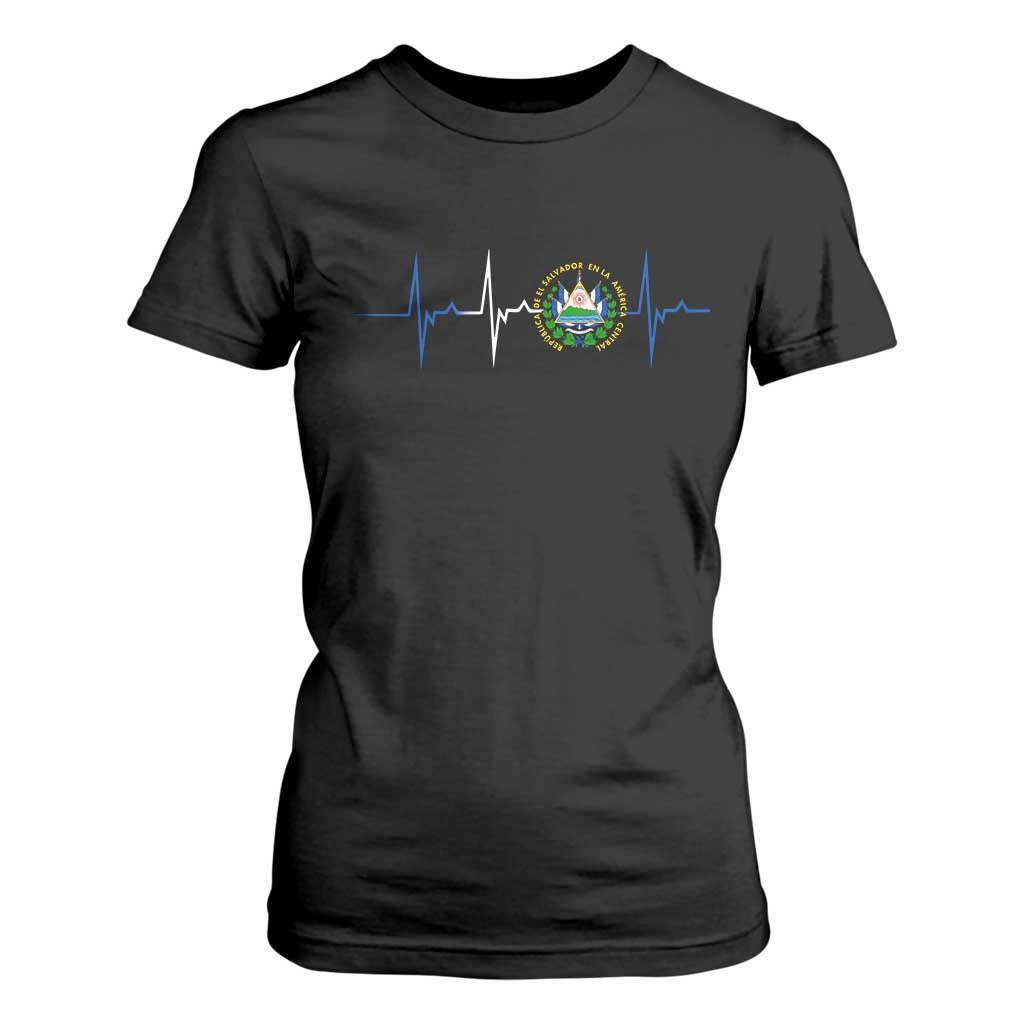 El Salvador T Shirt For Women Vintage Salvadoran Flag Heartbeat Independence Day TS10 Black Print Your Wear