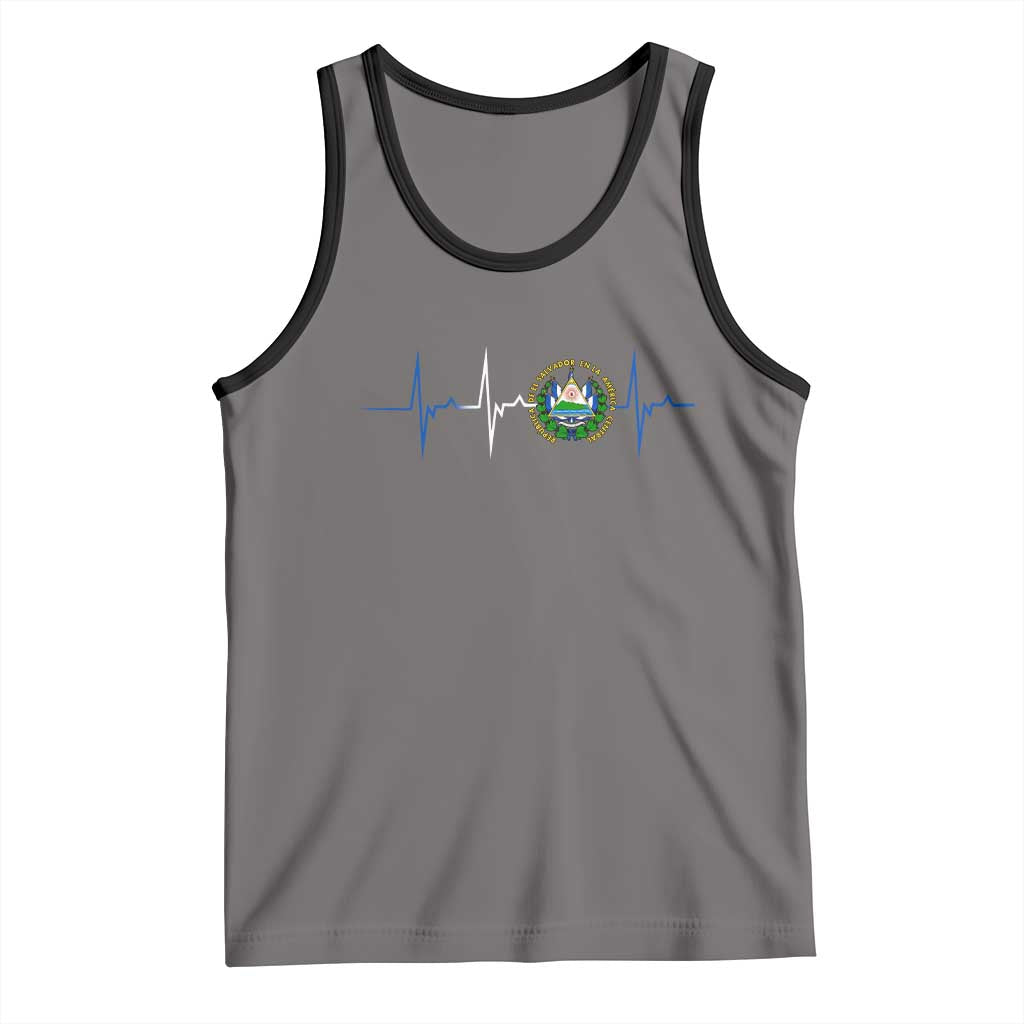 El Salvador Tank Top Vintage Salvadoran Flag Heartbeat Independence Day TS10 Deep Heather Black Print Your Wear