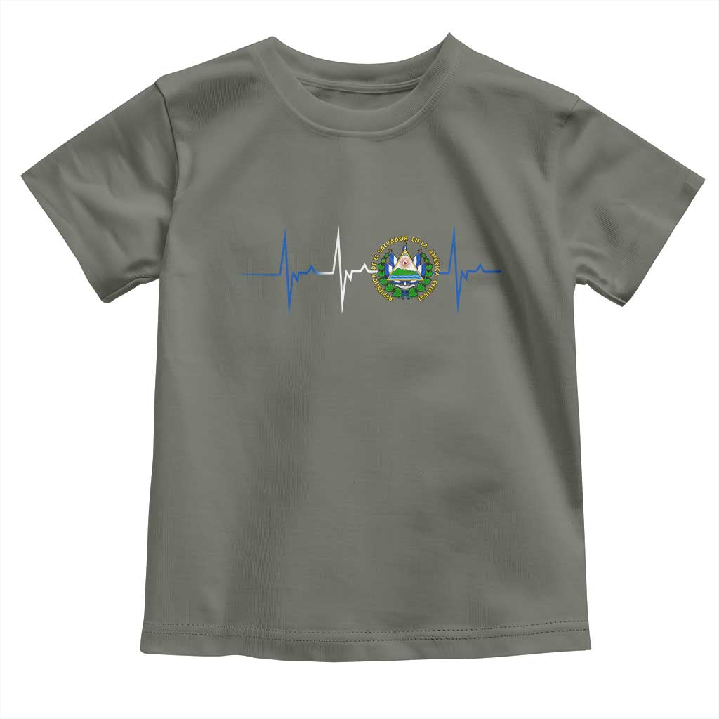 El Salvador Toddler T Shirt Vintage Salvadoran Flag Heartbeat Independence Day TS10 Military Green Print Your Wear
