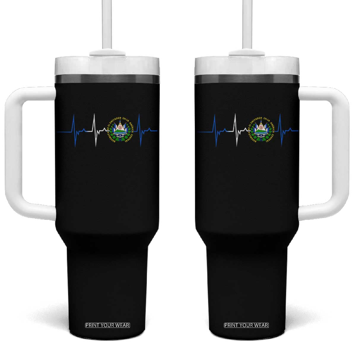 El Salvador Tumbler With Handle Vintage Salvadoran Flag Heartbeat Independence Day TS10 One Size: 40 oz Black Print Your Wear