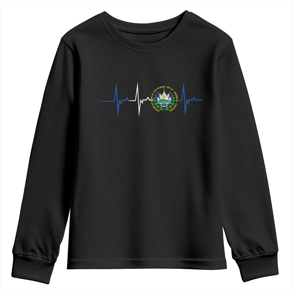 El Salvador Youth Sweatshirt Vintage Salvadoran Flag Heartbeat Independence Day TS10 Black Print Your Wear