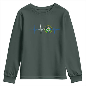 El Salvador Youth Sweatshirt Vintage Salvadoran Flag Heartbeat Independence Day TS10 Dark Forest Green Print Your Wear