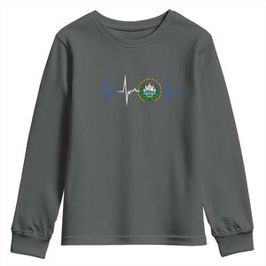 El Salvador Youth Sweatshirt Vintage Salvadoran Flag Heartbeat Independence Day TS10 Dark Heather Print Your Wear