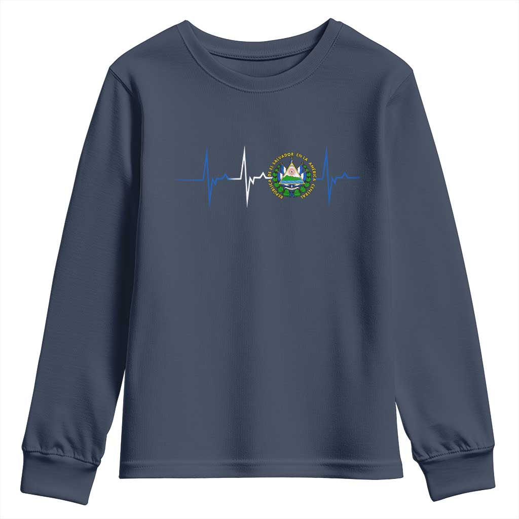 El Salvador Youth Sweatshirt Vintage Salvadoran Flag Heartbeat Independence Day TS10 Navy Print Your Wear