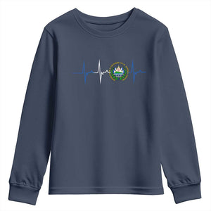 El Salvador Youth Sweatshirt Vintage Salvadoran Flag Heartbeat Independence Day TS10 Navy Print Your Wear