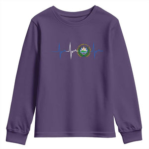 El Salvador Youth Sweatshirt Vintage Salvadoran Flag Heartbeat Independence Day TS10 Purple Print Your Wear