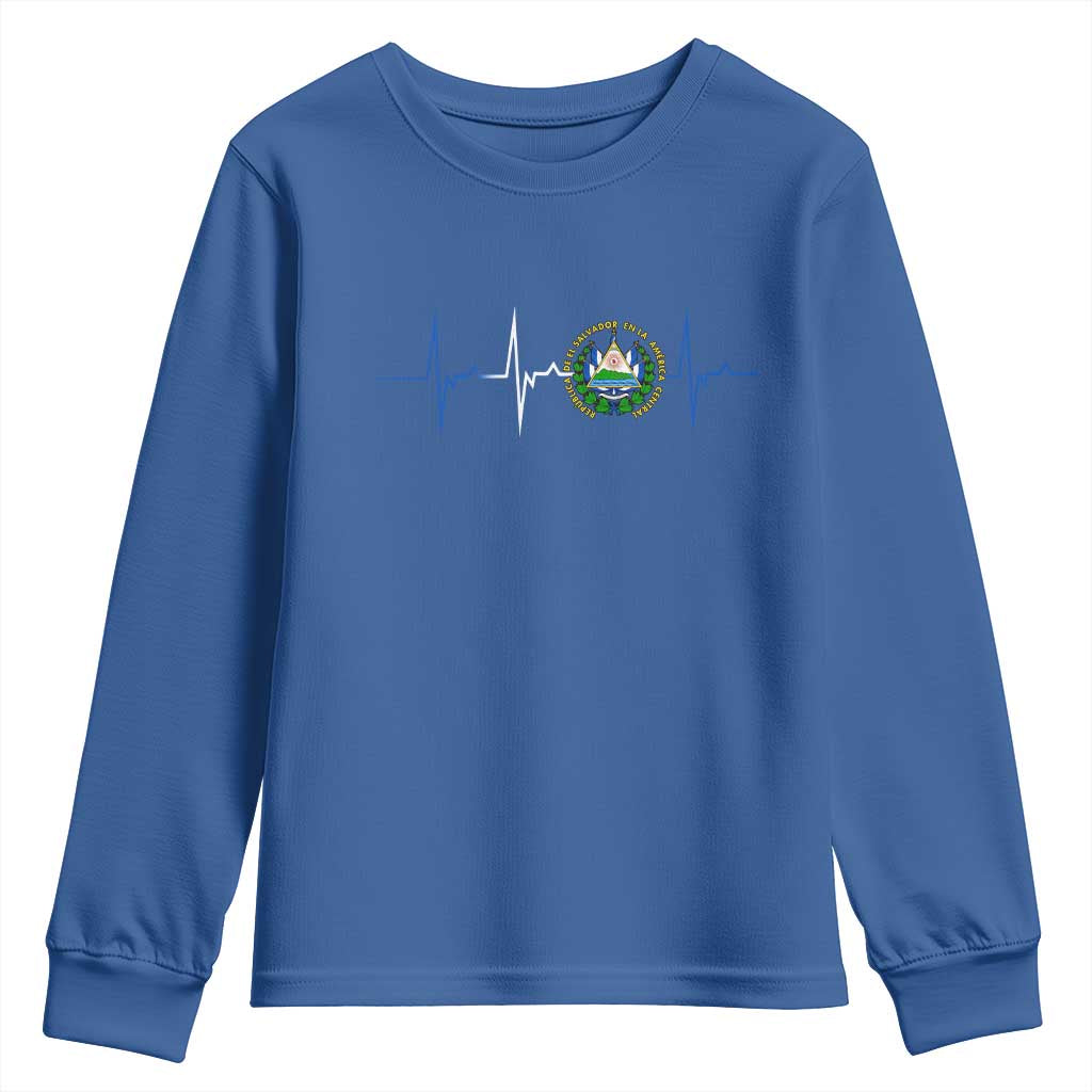 El Salvador Youth Sweatshirt Vintage Salvadoran Flag Heartbeat Independence Day TS10 Royal Blue Print Your Wear