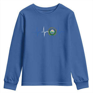 El Salvador Youth Sweatshirt Vintage Salvadoran Flag Heartbeat Independence Day TS10 Royal Blue Print Your Wear
