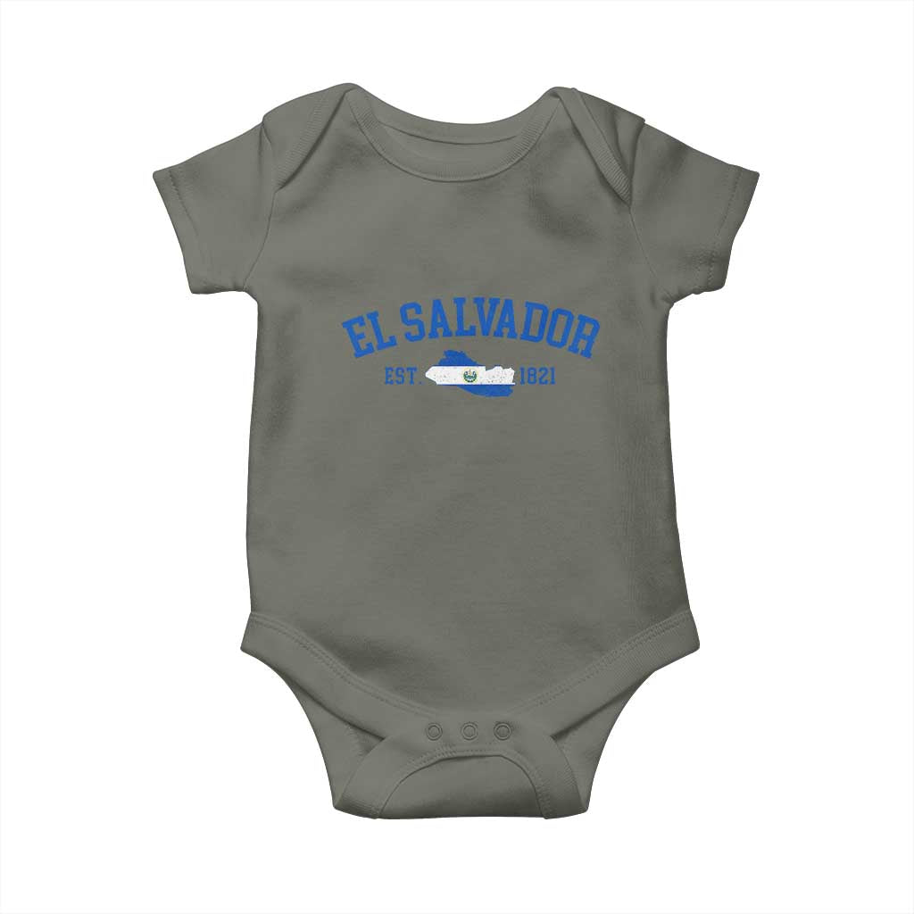 Vintage El Salvador Map Baby Onesie Salvadoran Independence Day Jersey Letters TS10 Military Green Print Your Wear