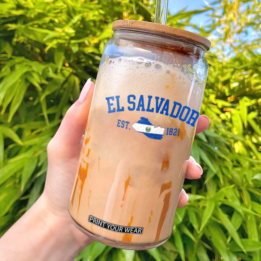 Vintage El Salvador Map Glass Can Salvadoran Independence Day Jersey Letters TS10 White Print Your Wear