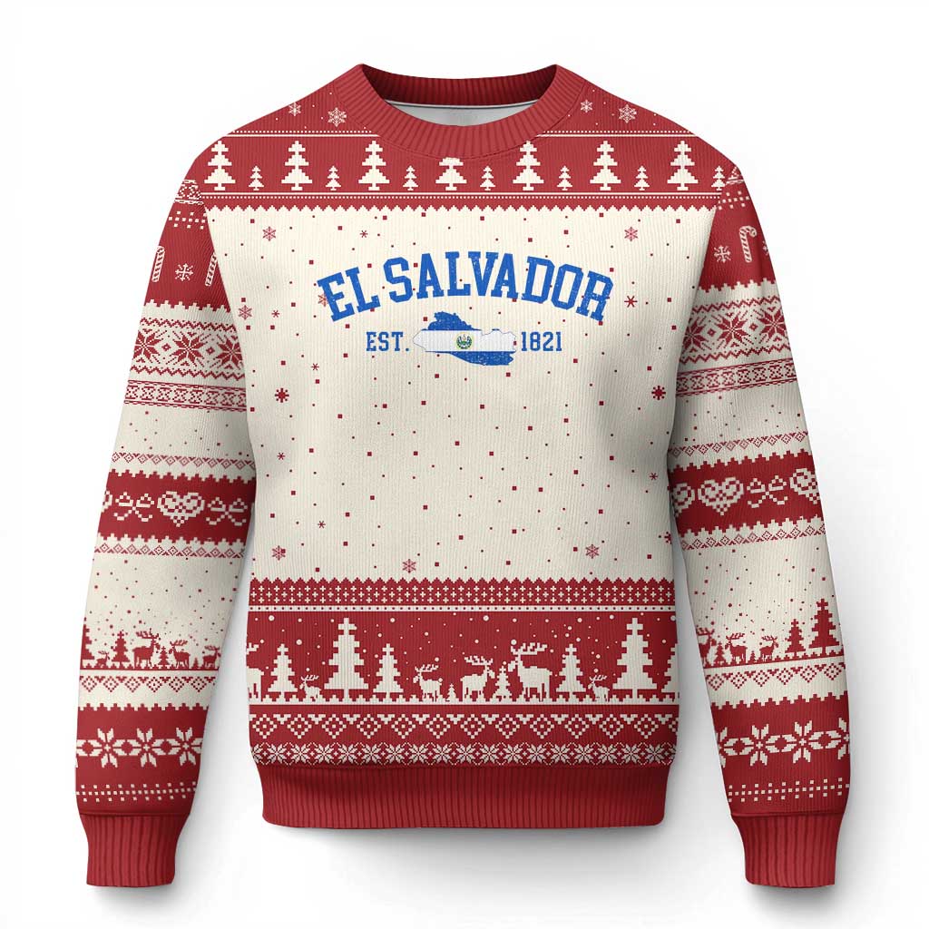 Vintage El Salvador Map Ugly Christmas Sweater Salvadoran Independence Day Jersey Letters TS10 Beige Red Print Your Wear