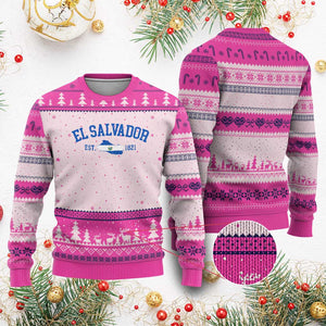 Vintage El Salvador Map Ugly Christmas Sweater Salvadoran Independence Day Jersey Letters TS10 Hot Pink Print Your Wear