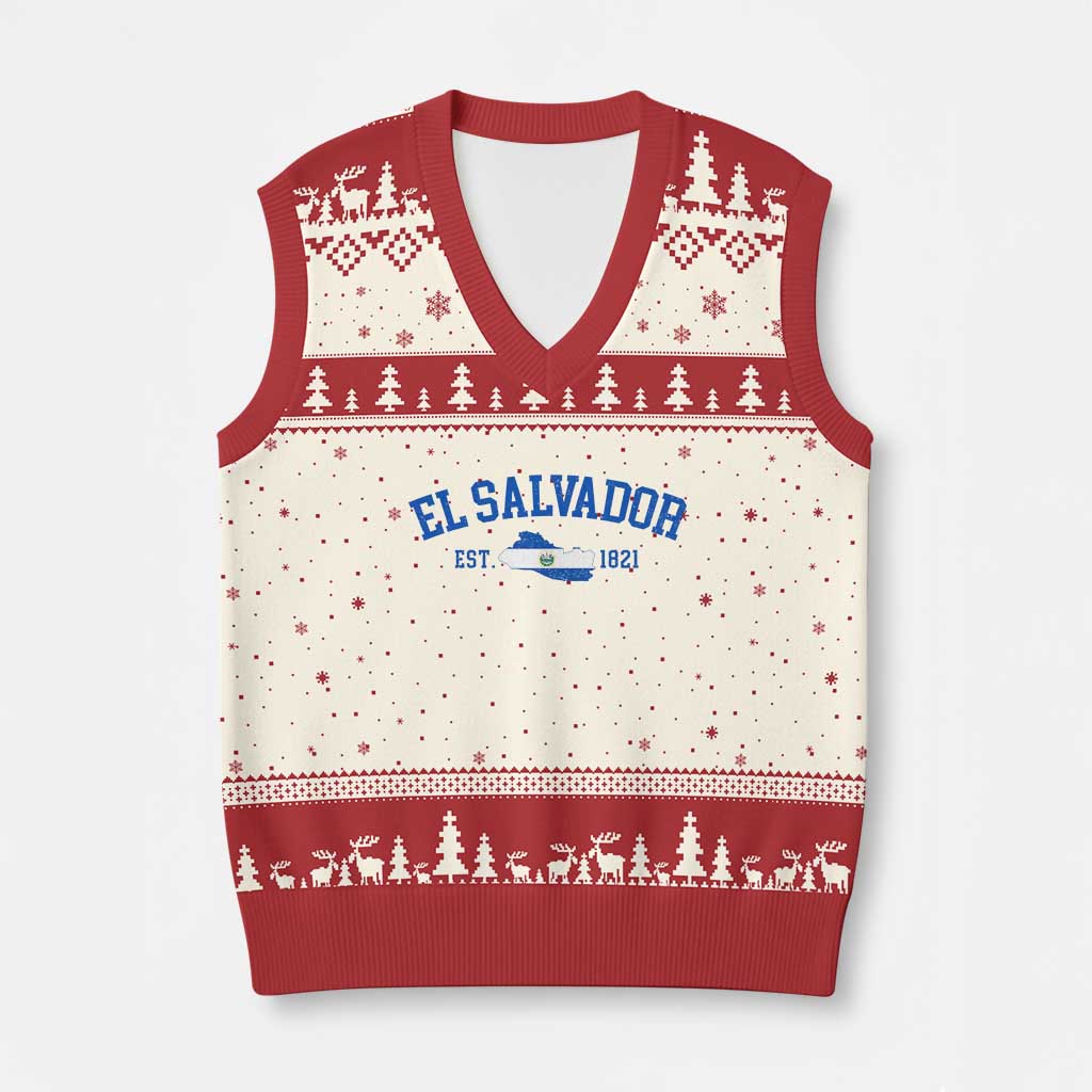 Vintage El Salvador Map V-Neck Knit Sweater Vest Salvadoran Independence Day Jersey Letters TS10 Beige Red Print Your Wear