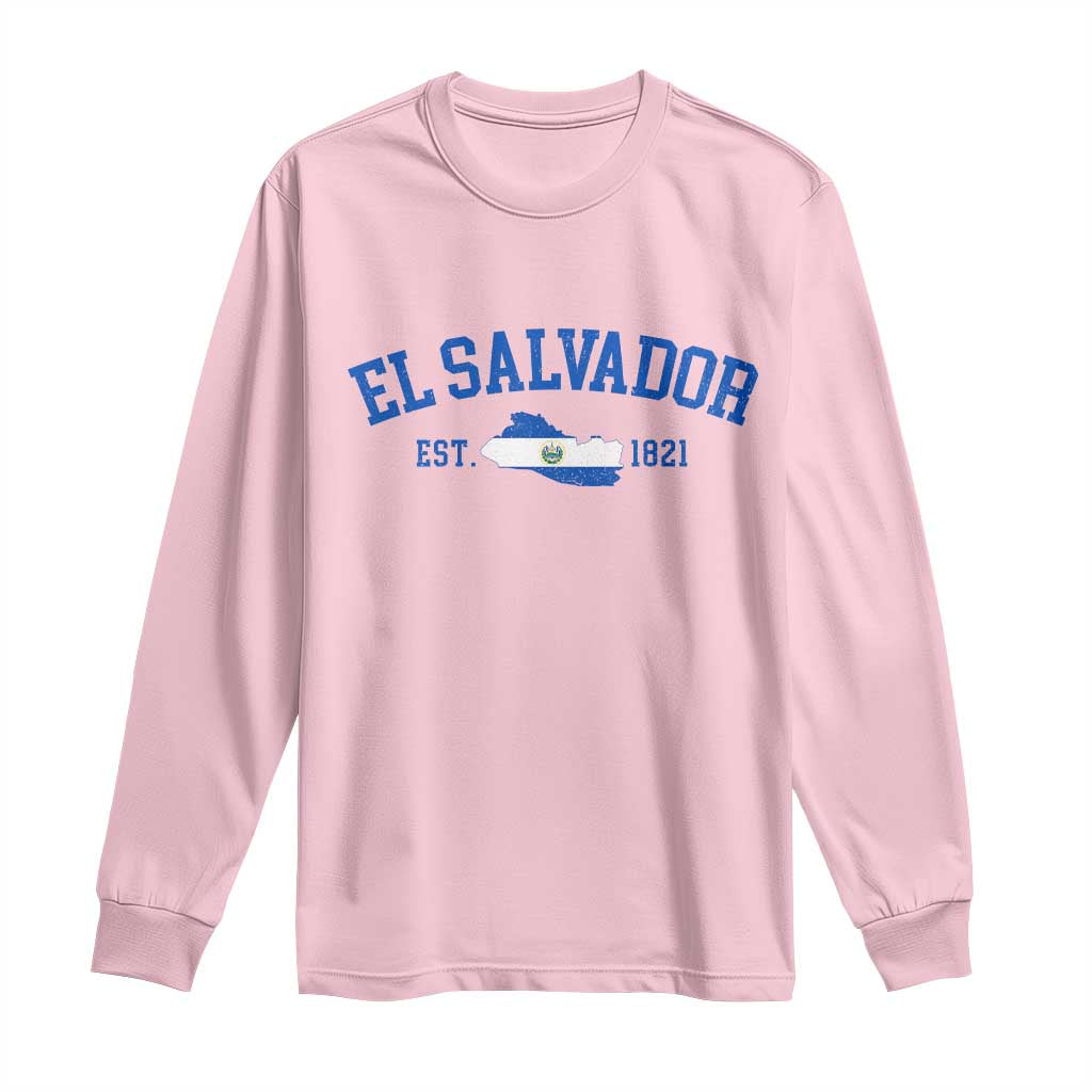Vintage El Salvador Map Long Sleeve Shirt Salvadoran Independence Day Jersey Letters TS10 Light Pink Print Your Wear