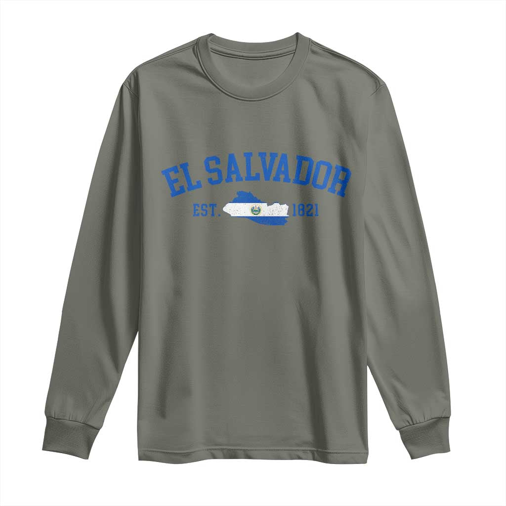 Vintage El Salvador Map Long Sleeve Shirt Salvadoran Independence Day Jersey Letters TS10 Military Green Print Your Wear