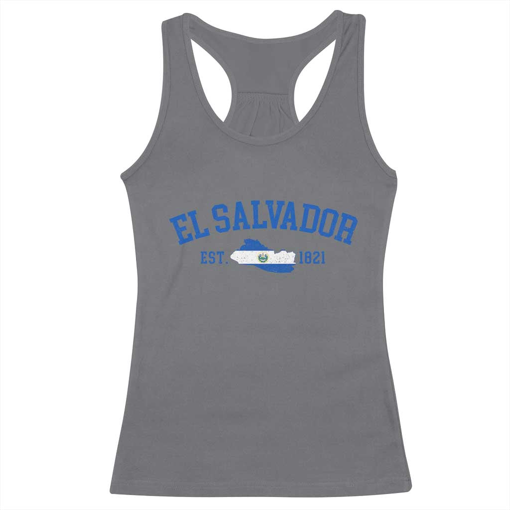 Vintage El Salvador Map Racerback Tank Top Salvadoran Independence Day Jersey Letters TS10 Charcoal Print Your Wear