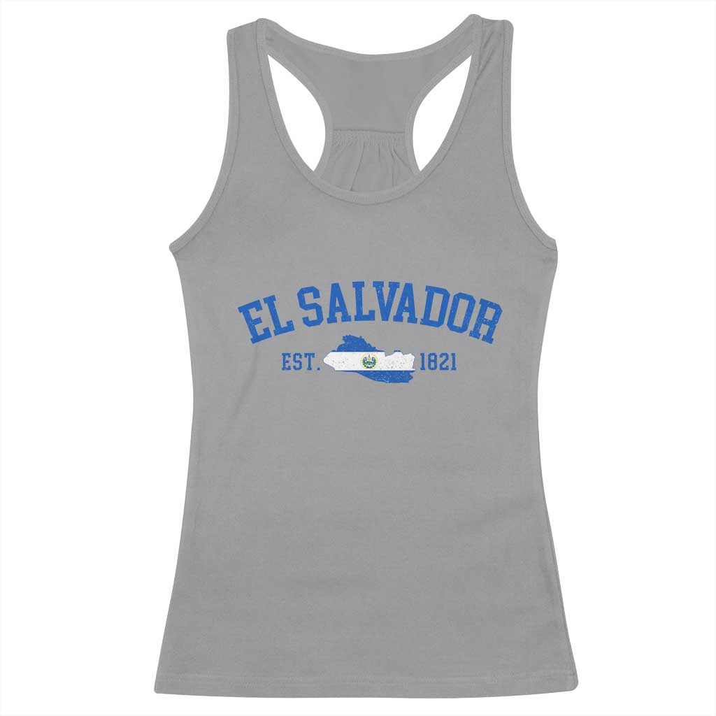 Vintage El Salvador Map Racerback Tank Top Salvadoran Independence Day Jersey Letters TS10 Sport Gray Print Your Wear