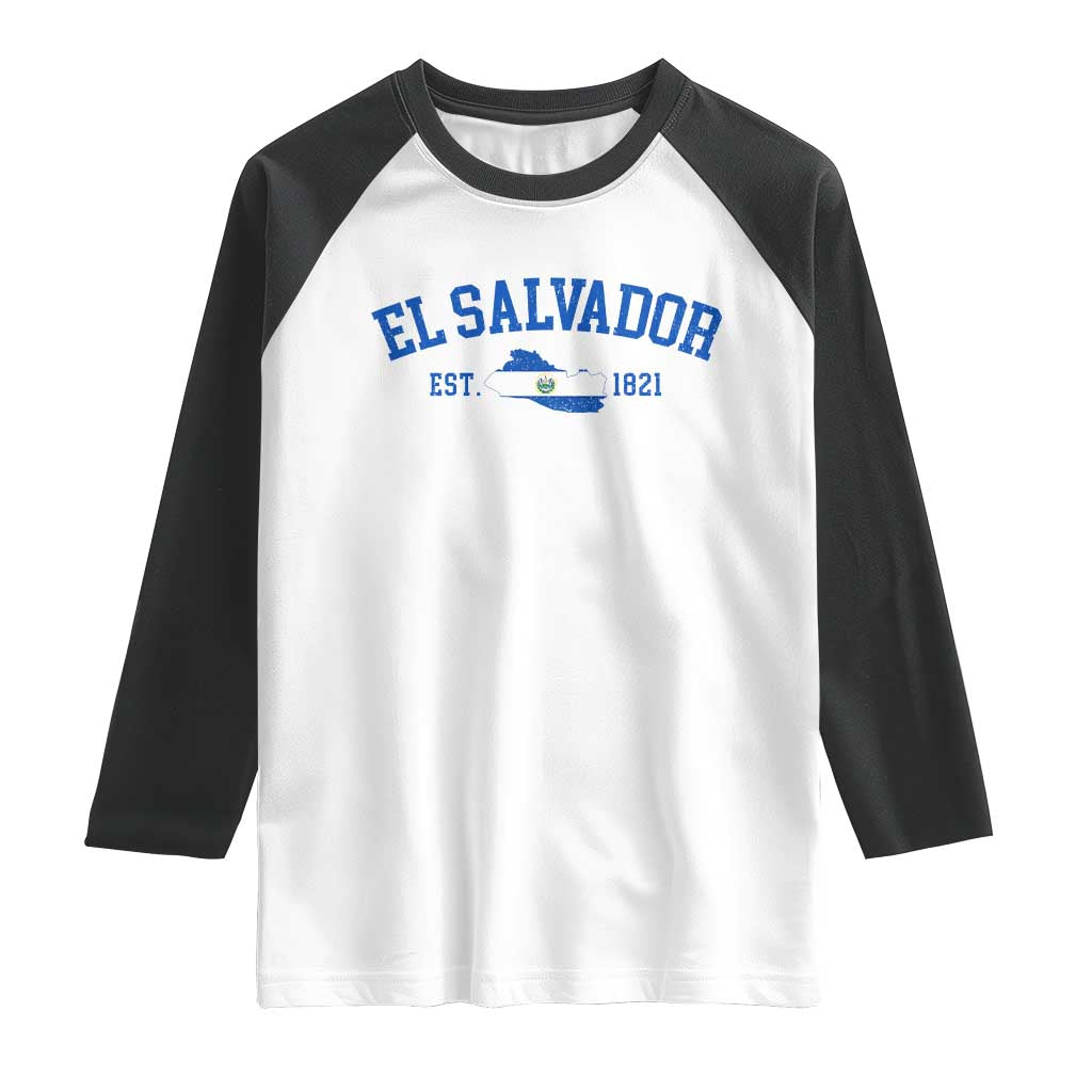 Vintage El Salvador Map Raglan Shirt Salvadoran Independence Day Jersey Letters TS10 White Black Print Your Wear