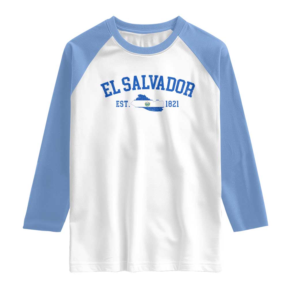 Vintage El Salvador Map Raglan Shirt Salvadoran Independence Day Jersey Letters TS10 White Carolina Blue Print Your Wear
