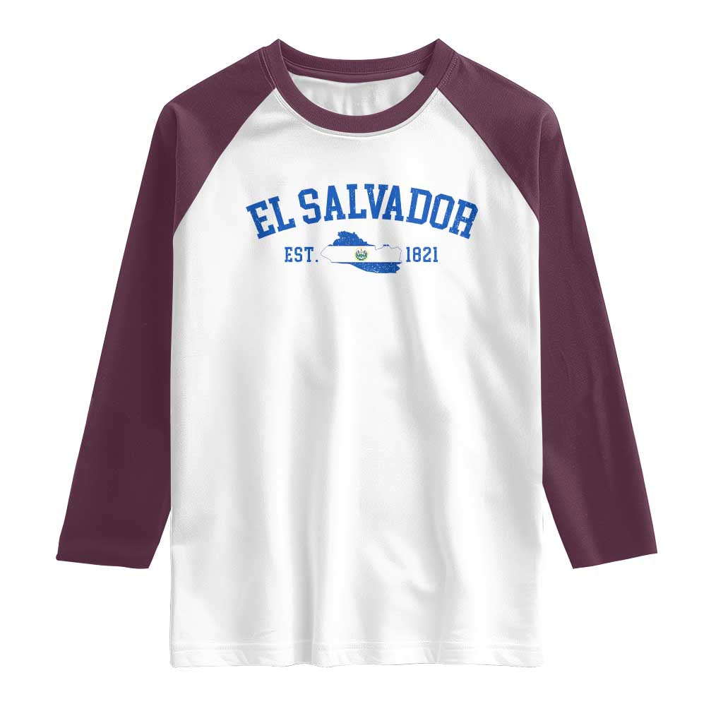 Vintage El Salvador Map Raglan Shirt Salvadoran Independence Day Jersey Letters TS10 White Maroon Print Your Wear