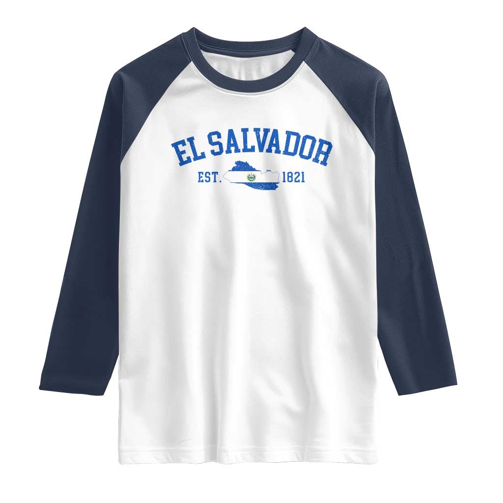 Vintage El Salvador Map Raglan Shirt Salvadoran Independence Day Jersey Letters TS10 White Navy Print Your Wear