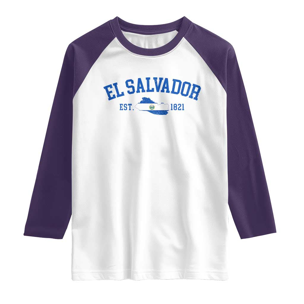 Vintage El Salvador Map Raglan Shirt Salvadoran Independence Day Jersey Letters TS10 White Purple Print Your Wear