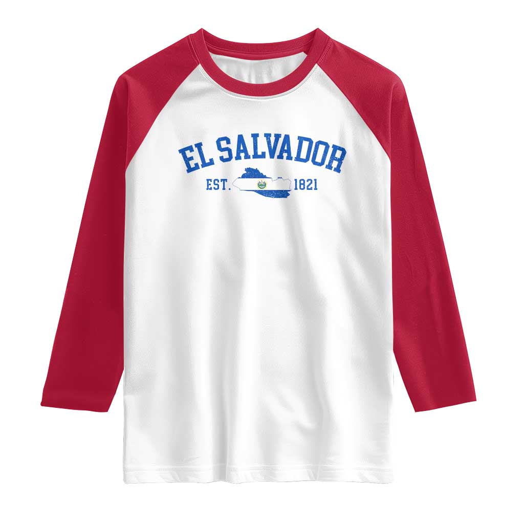 Vintage El Salvador Map Raglan Shirt Salvadoran Independence Day Jersey Letters TS10 White Red Print Your Wear