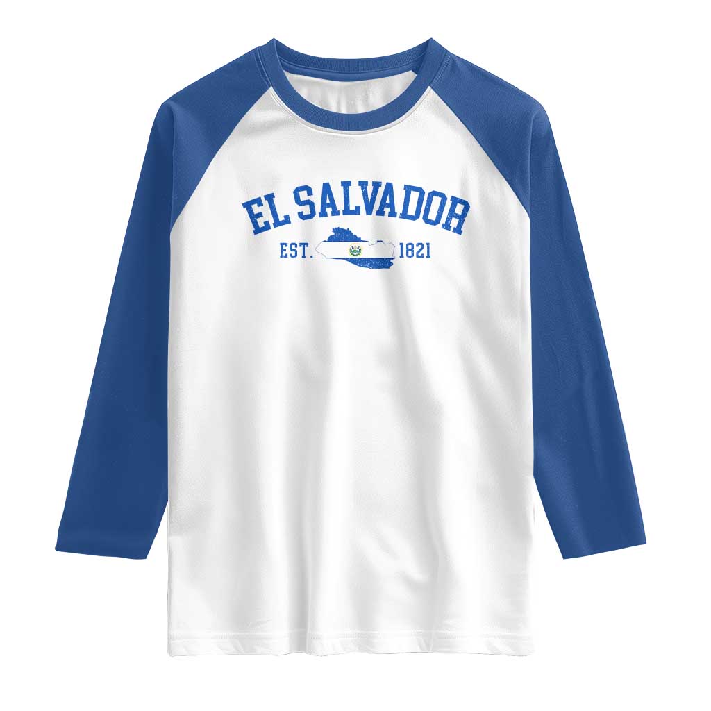 Vintage El Salvador Map Raglan Shirt Salvadoran Independence Day Jersey Letters TS10 White Royal Print Your Wear